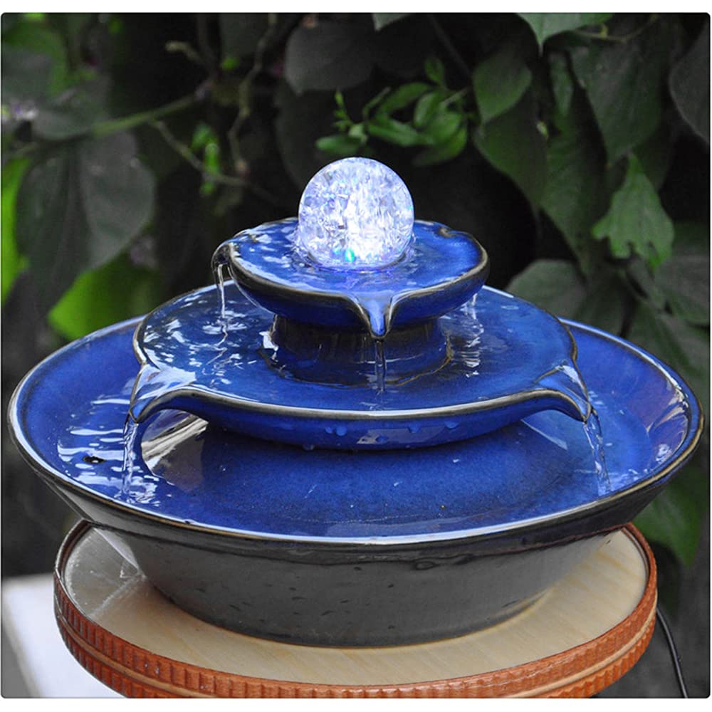 andady Ceramic Tabletop Fountain, Blue, Fountain with Ball for